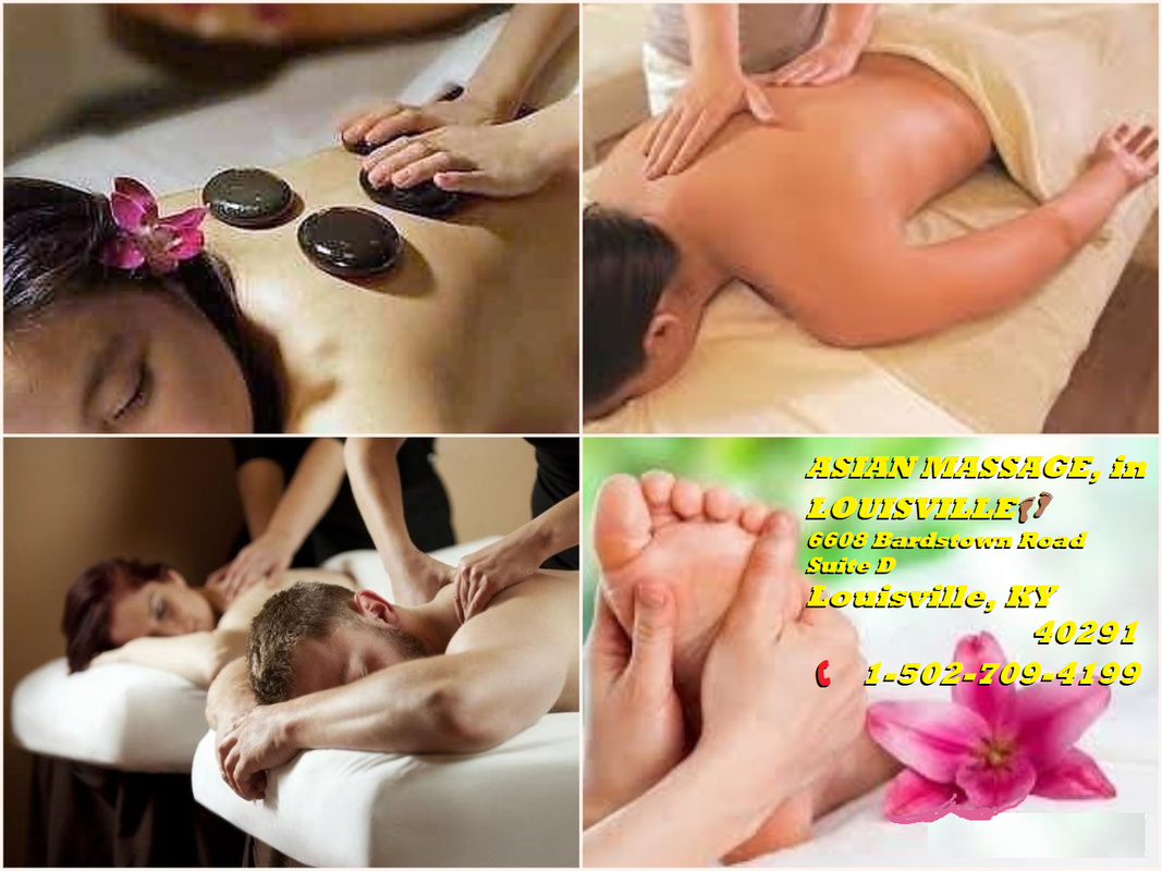 4 Pictures of : Woman receiving Hot Stone Massage, Man receiving Deep-Tissue Massage, Man & Woman receiving Couples Massage, Ladies foot receiving Reflexology Massage at Asian Massage of Louisville KY (502) 709-4199